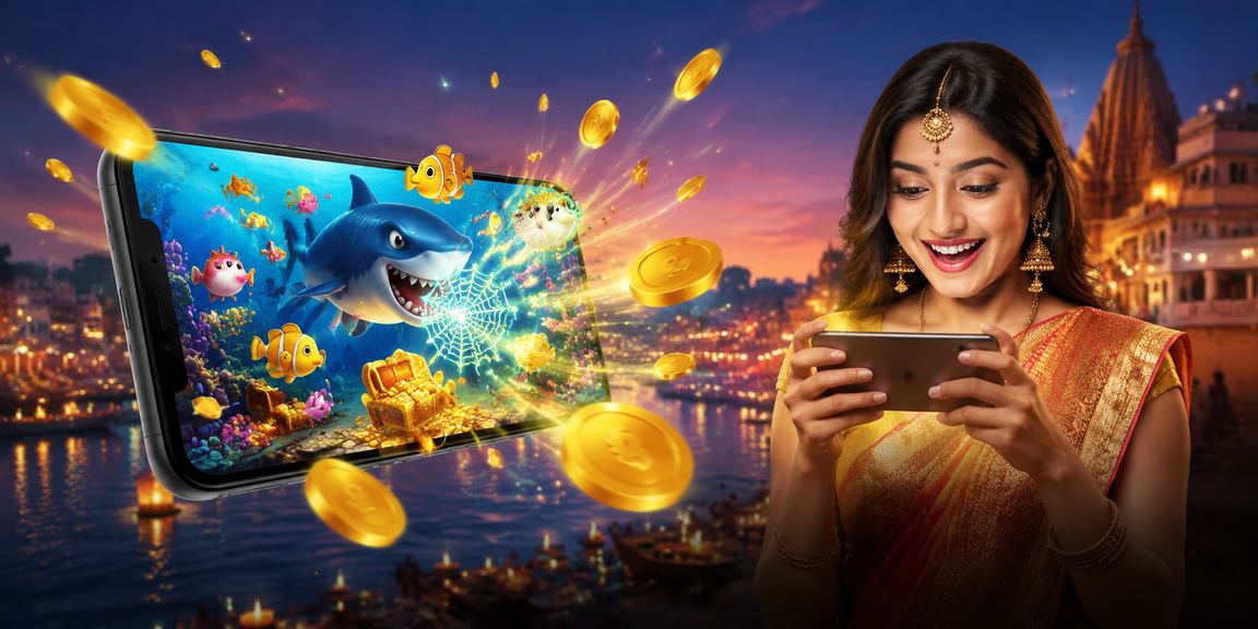 Fishing game scene at Varanasi Ghat representing gaming culture